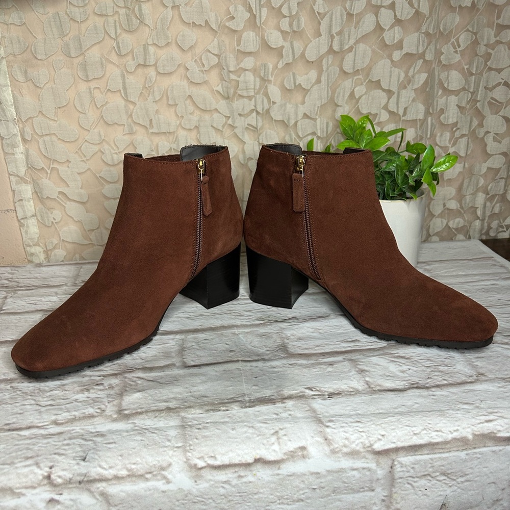 AQUATALIA Weatherproof Block heel bootie Ginger Suede leather Ankle boot size 11 - Picture 7 of 12